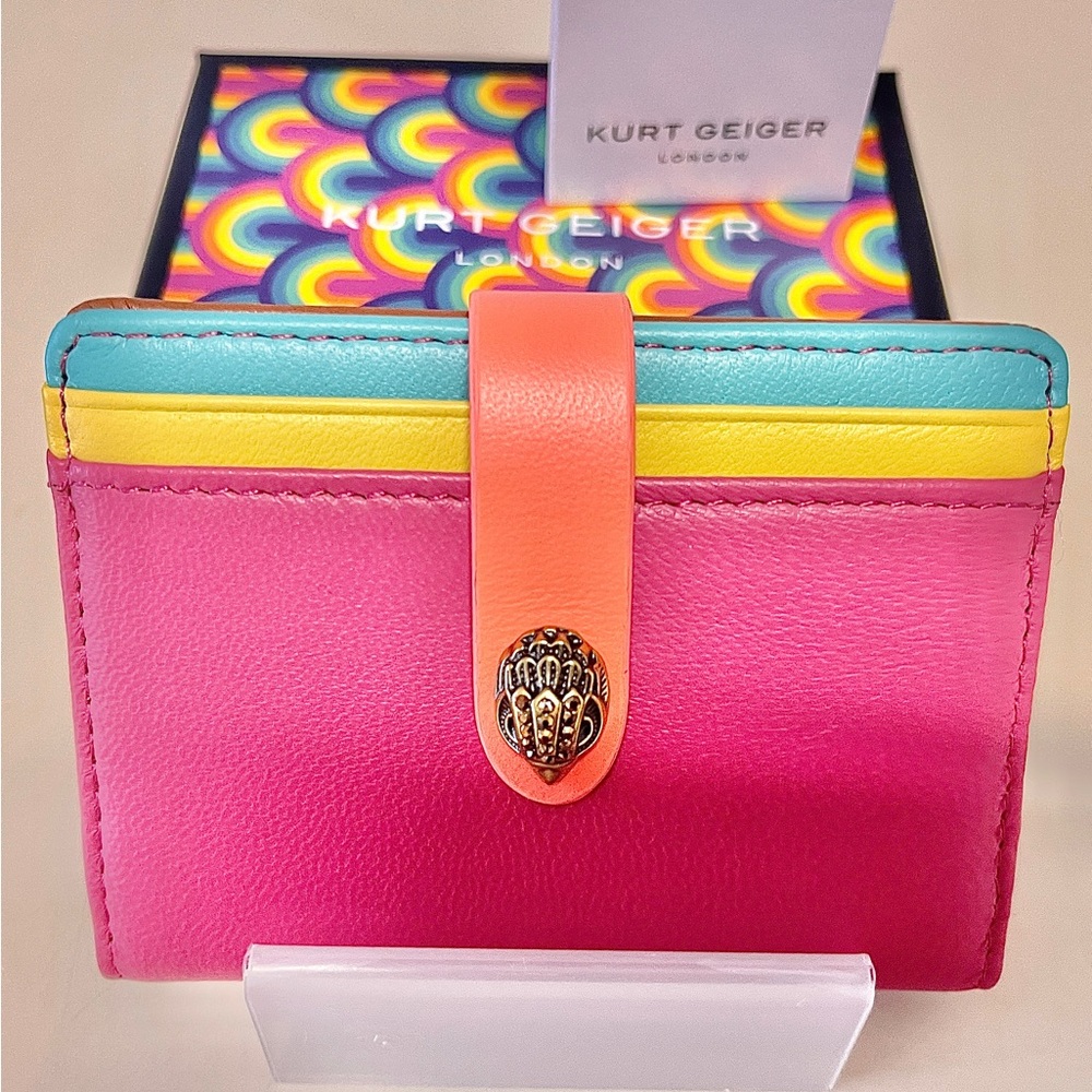 Kurt Geiger NWT Leather Wallet/Card Holder MultiColor SnapCloseCyrstal EagleHead - Picture 7 of 17
